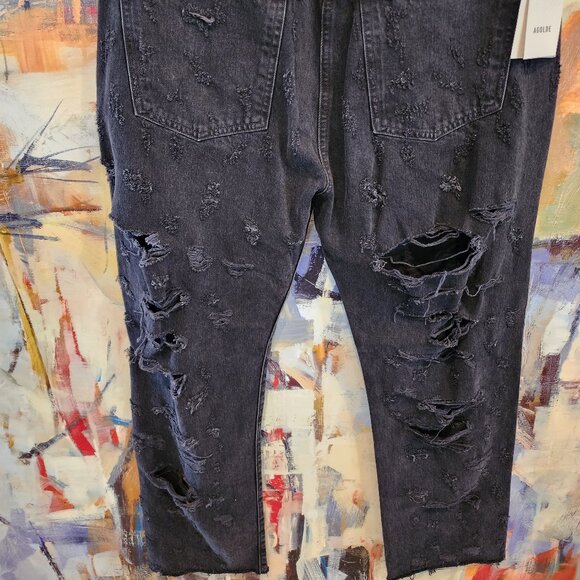 AGolde Destroyed/Distressed Criss Cross Waist Jeans in Feverish Wash Black - Picture 4 of 4